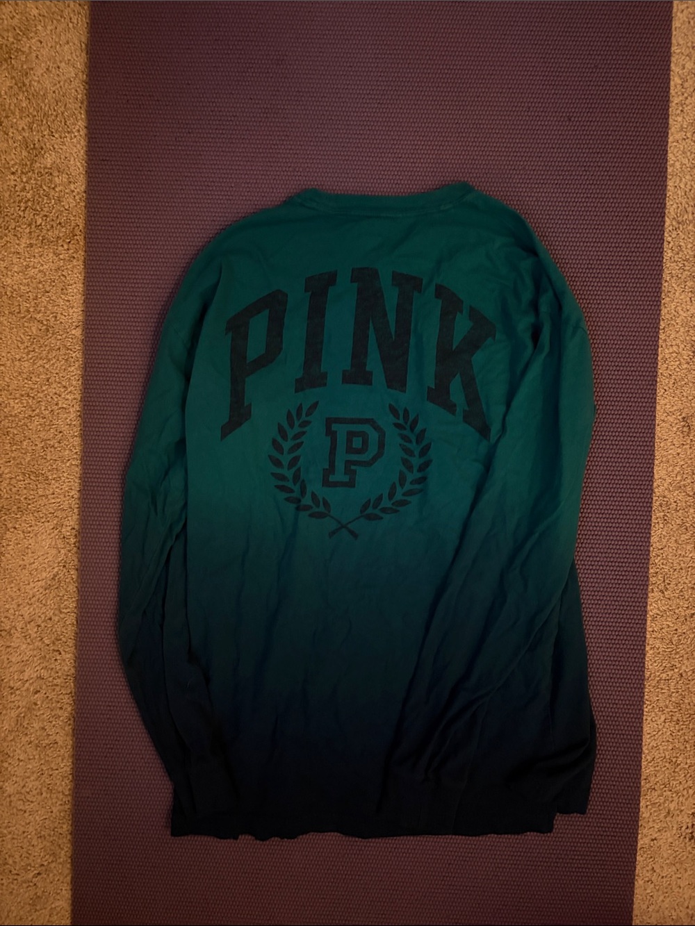 PINK Victoria's Secret Teal Ombre Long-Sleeve Crew Tee XS FITS LIKE SMALL